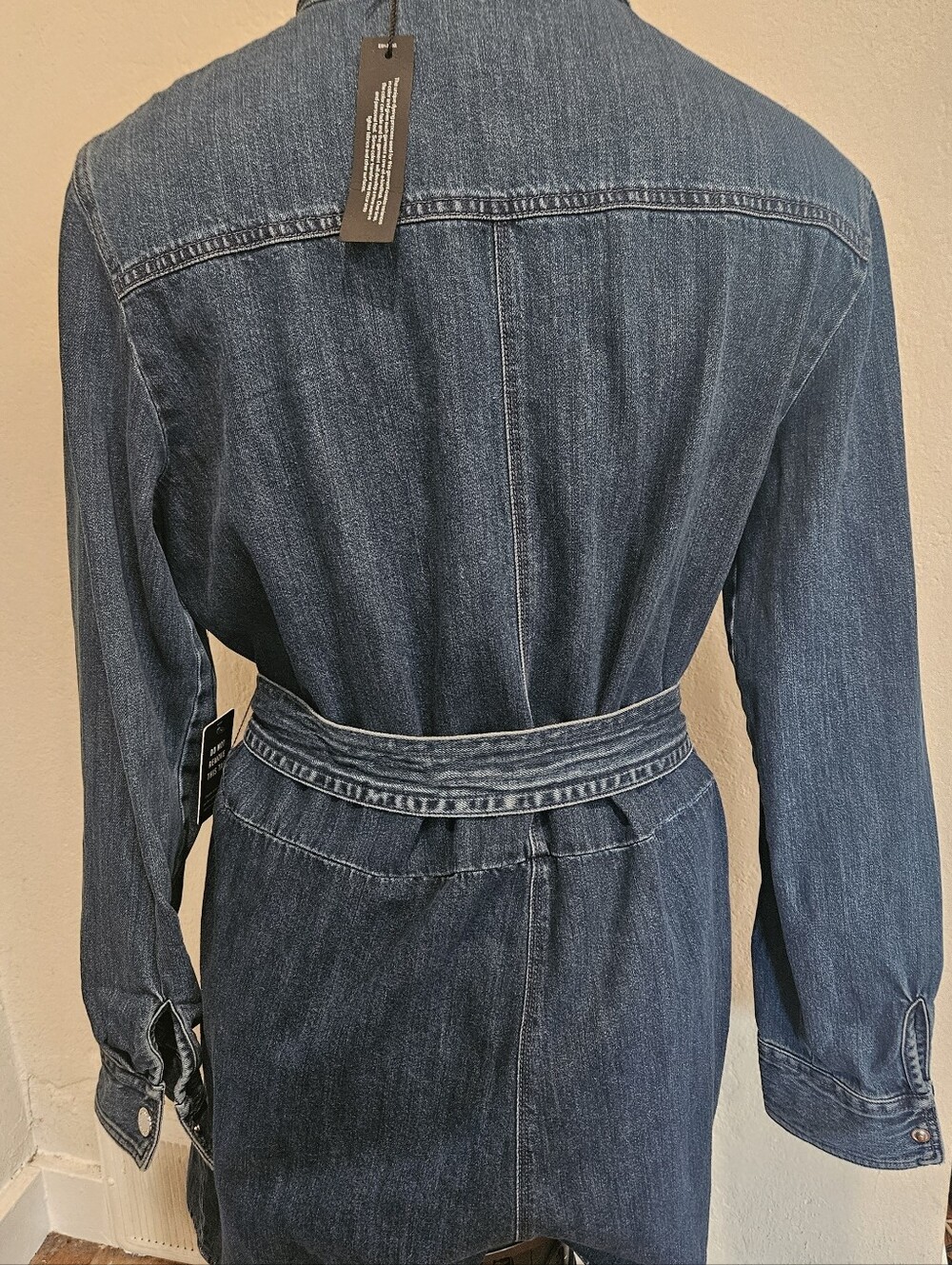 Express Denim Jean Romper Size Large – Button Front Belted Blue Jean Romper for - Picture 6 of 7